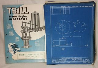 1944 Trill Steam Engine Indicator Blueprint set & brochure Corry Instrument Co. 2