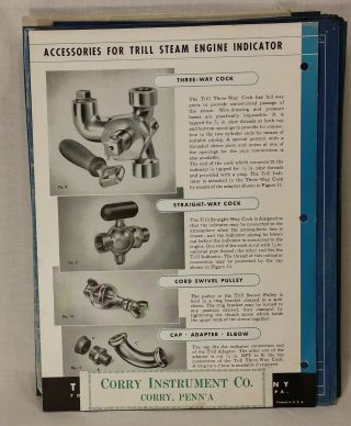 1944 Trill Steam Engine Indicator Blueprint set & brochure Corry Instrument Co. 6