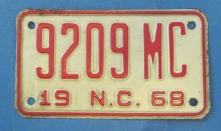 1968 North Carolina Motorcycle License Plate