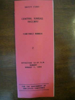 Central Kansas Railway Timetable Number 2 August 7,  1994 Railroad