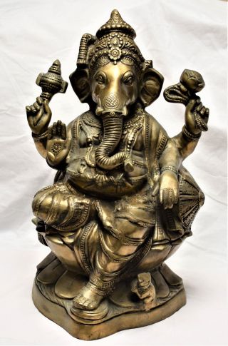 19 " Large Buddha Bronze Gilt Ganesha Elephant Deity God Budha Bhuda Statue 25lbs