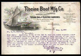 1896 Racine Boat Mfg Co - Cruising Candes Sailing Yachts - Wisconsin Letter Head