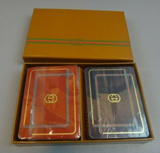 Rare Gucci 2 Decks Of Playing Cards Red & Green Logo Cards