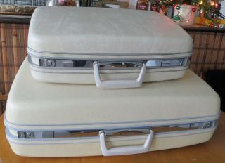 Vintage Samsonite Silouette Luggage 2 Pc Set Suitcase W Wheels,  Carry - On White