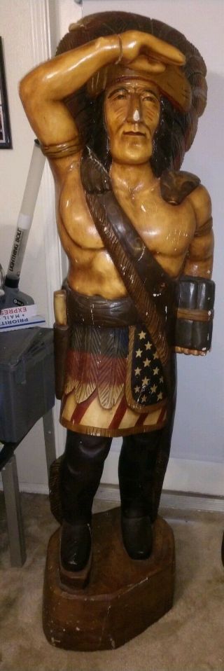 6 Ft Tall Carved Wooden Cigar Store Indian Very Detailed