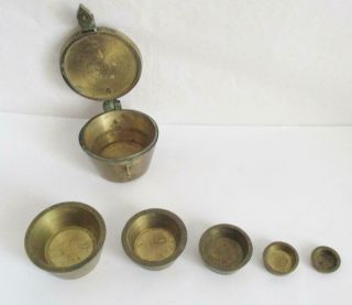 Victorian Brass Nesting Apothecary Weights 19thc Bucket Weights Flip Top