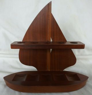 Vintage Wood Sailboat 5 Tobacco Pipe Holder Display