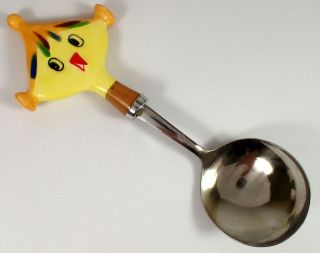 Vtg 1958 Holt Howard Pixieware Ceramic Yellow Chicken Soup Spoon Stainless Steel