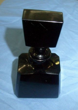 Vintage Black Glass Perfume Bottle With Stopper,  Art Deco 4.  5 Inch
