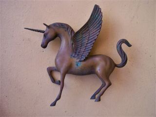 Vintage Brass Unicorn Pegasus Statue With Wings Large Heavy 2
