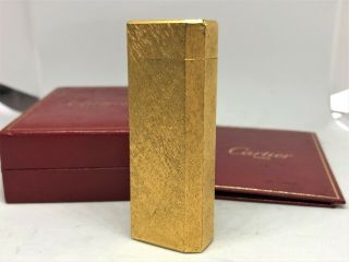 Auth Cartier Must De K18 Gold - Plated Brushed Bark Pentagon 5 - Sided Lighter Gold