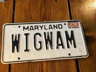 1986 86 Maryland Md License Plate Vanity Wigwam