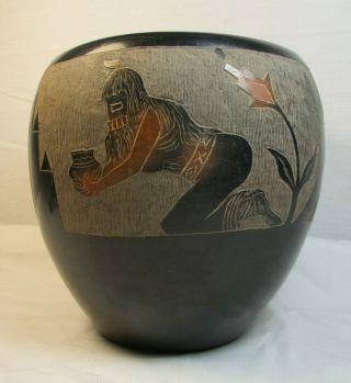 Corn Moquino Santa Clara Native American Black Pottery Bowl 549 2