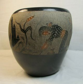 Corn Moquino Santa Clara Native American Black Pottery Bowl 549 4