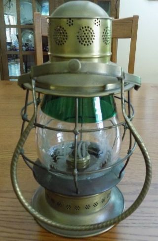 1889 Thompson Brass Railroad Presentation Lantern 6 " Wheelcut Green Clear Globe