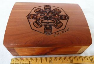 Haida Indian Art Sun Box Sign By E.  A Hunt Cedar Wood Hinge Small Trinket Jewelry