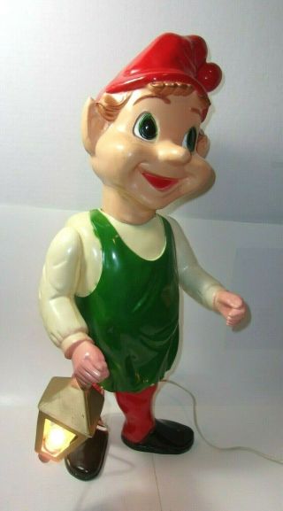 Vintage 22 " Union Blow Mold Hard Plastic Jointed Christmas Jolly Elf Light Up T