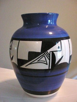 Ute Mountain Indian Pottery 1990 Vase Signed M Hight 21 Black White Blue 6 "