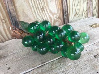 Vintage 1960s Lucite Acrylic Green Grape Cluster 12 " Long With Limb Leaf Accent