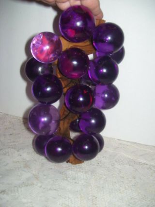 Large Purple Lucite Glass Acrylic Grape Cluster Driftwood Mid Century 10 Inches 4