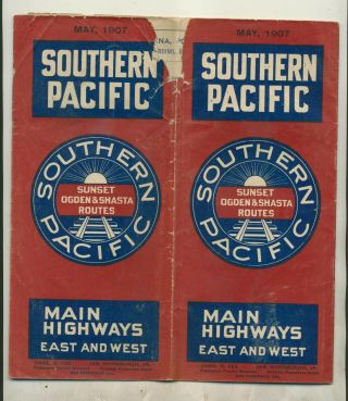 May 1907 Southern Pacific Sunset Ogden &shasta Routes Time Tables Route Map