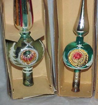 2 Vintage Indent Spire Christmas Tree Topper Glass W Germany Poland