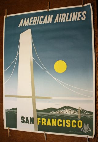 1948 American Airlines Travel Poster Of San Francisco By E Mcknight Kauffer