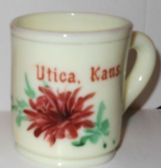 C1900 Fine Miniature Custard Glass Souvenir Mug,  Utica,  Kansas