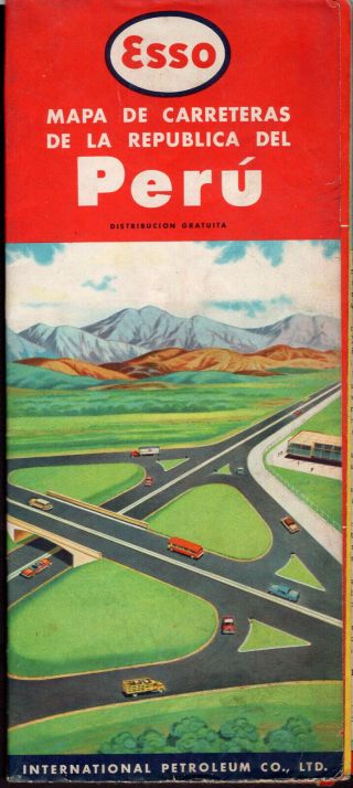 Esso Oil Vintage Road Map 1950 Peru