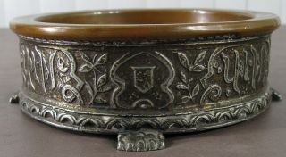 Antique Jewish Judaica? Bowl Copper Silver Plate Brass Iron Hebrew Letters 3