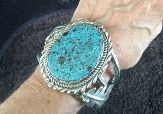 170g Signed Sterling Silver Indian Mountain Spiderweb Turquoise Chama