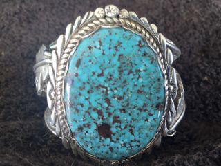 170g Signed Sterling Silver Indian Mountain Spiderweb Turquoise Chama 2