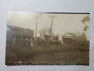 1912 Rppc Photo Postcard Train Wreck Bennington Vermont Vt No Res