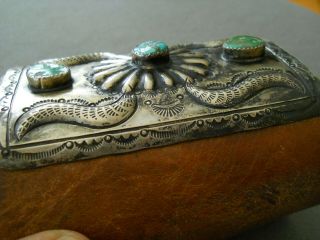 Old Native American Turquoise Sterling Silver Repousse Waterbug Ketoh Bowguard 5