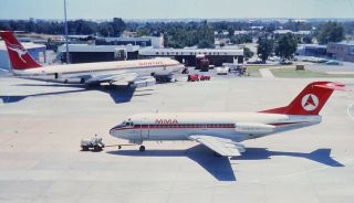 Vintage 1976 Kodachrome Slide Mma Ansett Fokker F28 Qantas Boeing 707