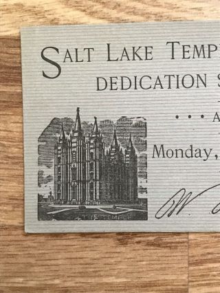 Mormon LDS Salt Lake City Temple Utah Dedication Services Ticket 1893 3