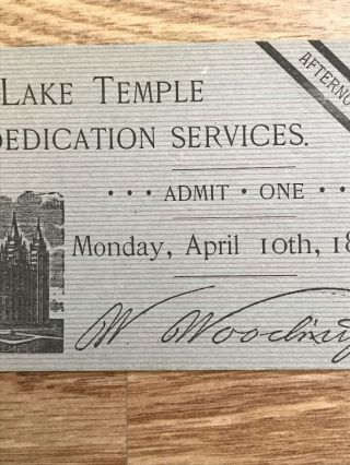 Mormon LDS Salt Lake City Temple Utah Dedication Services Ticket 1893 4