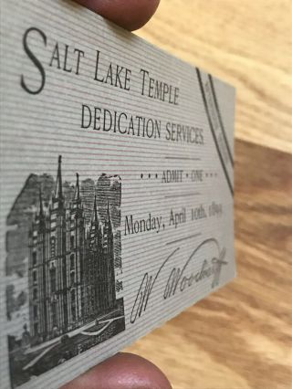 Mormon LDS Salt Lake City Temple Utah Dedication Services Ticket 1893 6