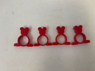 Vintage Mickey Mouse Red Bakelite Napkin Rings (set Of 4)