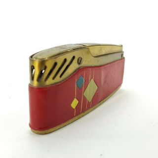 Vintage Prince Gardner Brass Red Leather Wrapped Lighter w/ Inlay Squares 2