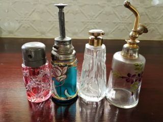 4x Vintage Perfume Scent Bottles Art Nouveau Ruby Glass Atomiser Pump