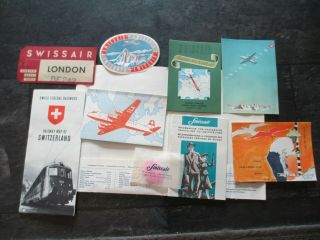 1949 Swissair Passenger Folder With All Internal Ephemera,  Brochures Etc