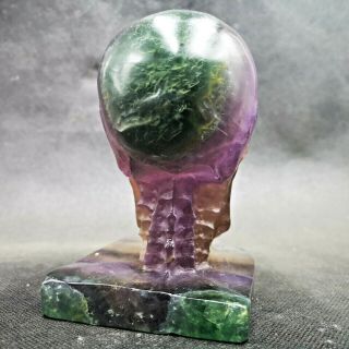 1312G Natural Fluorite Quartz Crystal Skull Hand - carved Energy Stone Healing 8