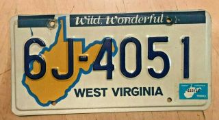 1980 West Virginia Passenger License Plate " 6j 4051 " Wv 80 Wild Wonderful