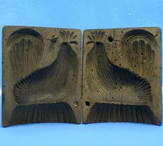 Antique German Black Forest Wood Carving Springerle Chocolate Mold Rooster C1880