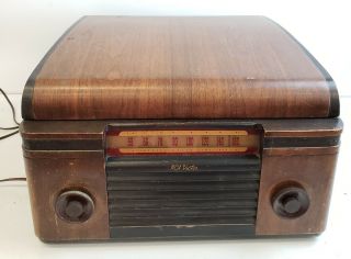 Antique Table Top Rca Victor Victrola Record Player Model 55u Tube Radio Combo