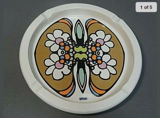 Vintage Mid Century Peter Max Pop Art Butterfly Large 10 " Ashtray By Iroquois
