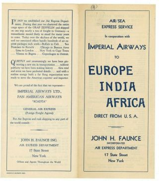 Imperial Airways,  Europe India Africa Air / Sea Service Direct From Usa,  Bz529