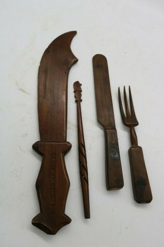 Boer War Pow Hand Carved Fork And Knife Pen Trench Art Bermuda 1903