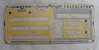 Simpson Casting Weight Calculator,  Vintage 1942,  National Engineering Co,  Tool
